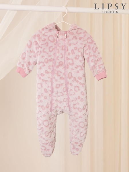 Lipsy Pink Leopard Baby Soft Touch Fleece Sleepsuit (0-2yrs) (E26540) | AED83 - AED88