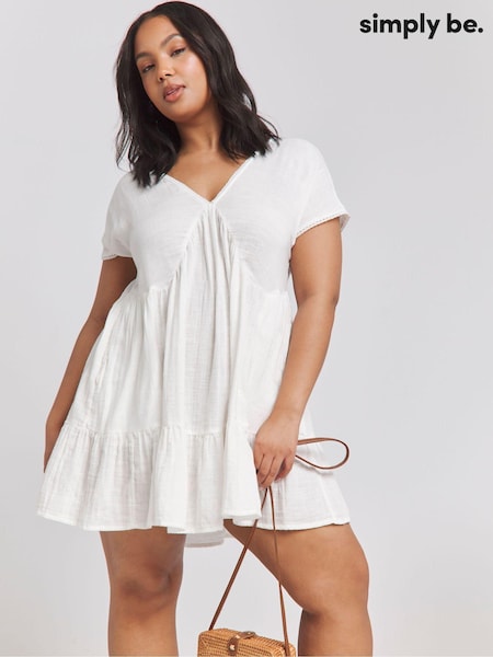 Simply Be White Cheesecloth Mini Beach 100% Cotton Dress (E26560) | €13