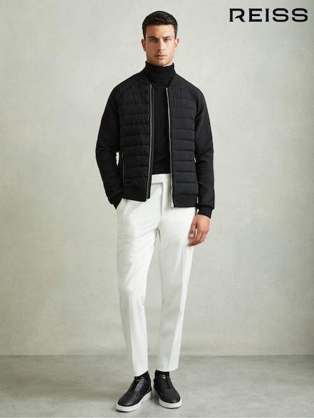 Reiss Black Rochdale Hybrid Quilt Raglan-Sleeve Bomber Jacket (E26616) | €256