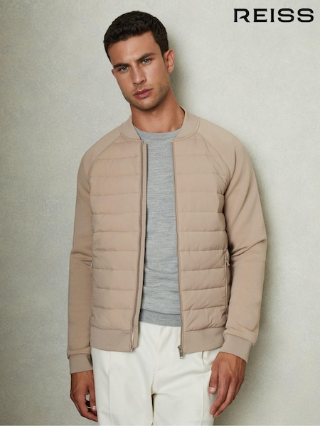 Reiss Biscuit Brown Rochdale Hybrid Quilt Raglan-Sleeve Bomber Jacket (E26620) | AED1,210