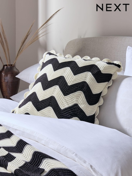 Monochrome Zig Zag Crochet Cushion (E26678) | €19