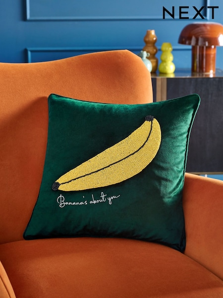 Green Bananas About You Embellished Velvet Cushion (E26682) | €18