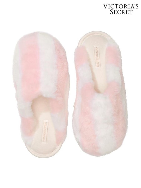 Victoria's Secret Heritage Stripe Pink Closed Toe Faux Fur Slippers (E26759) | €40