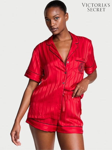 Victoria's Secret Lipstick Red Stripe Jacquard Satin Short Pyjama Set (E26770) | €75