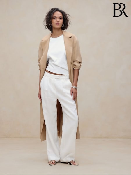 Banana Republic White Lina Straight Linen Trousers (E26771) | €83