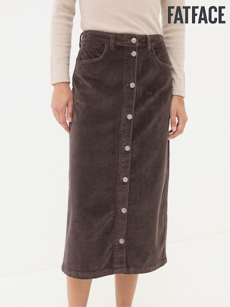 FatFace Carla Dark Brown Cord Midi Skirt (E26807) | €39.50