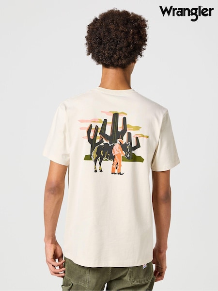 Wrangler Cream Back Print Graphic 100% Cotton T-Shirt (E27092) | €28