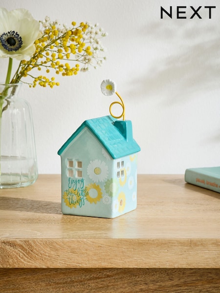 Blue Floral Sentiment Ceramic House Ornament (E27109) | €12