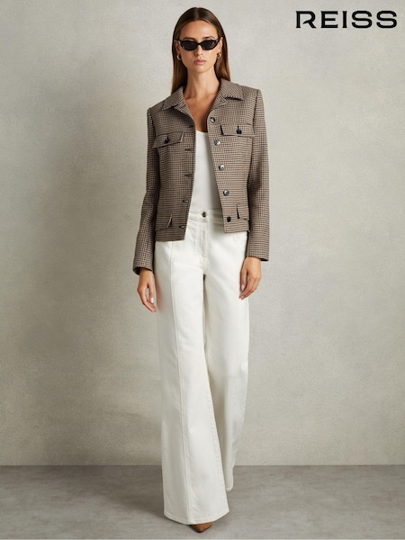 Reiss Black/Camel Lena Dogtooth Check Collared Jacket (E27138) | €408