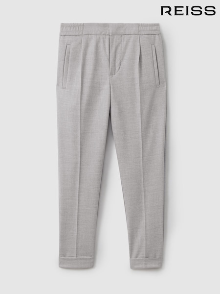 Reiss Grey Melange Brighton 9-14 yrs Relaxed Elasticated Trousers with Turn-Ups (E27146) | €61