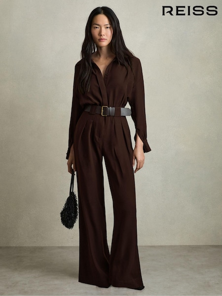 Reiss Burgundy Czara Belted Wide Leg Jumpsuit (E27153) | €325