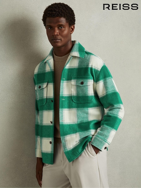 Reiss Green Mcfadden Wool Blend checked Overshirt (E27154) | €258