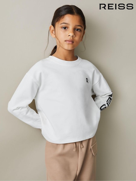 Reiss White Maggie 9-13 yrs Logo Crew Neck Sweat Top (E27157) | €30