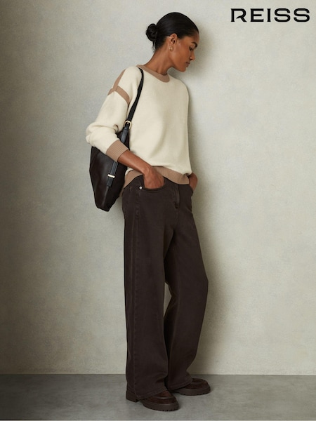 Reiss Cream/Camel Beth Wool Colourblock Crew Neck Jumper (E27158) | €185
