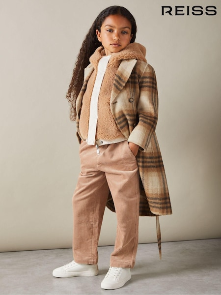 Reiss Brown Maeve 4-9 yrs Checked Wool Blend Blindseam Coat (E27159) | €70