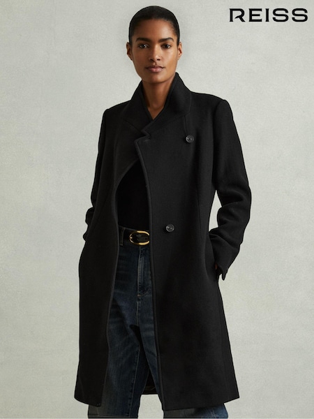 Reiss Black Maude Petite Wool-Blend Longline Double-Breasted Coat (E27162) | €515