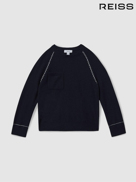 Reiss Lydia Contrast Stitch Wool Blend Crew Neck Jumper (E27171) | 70 €