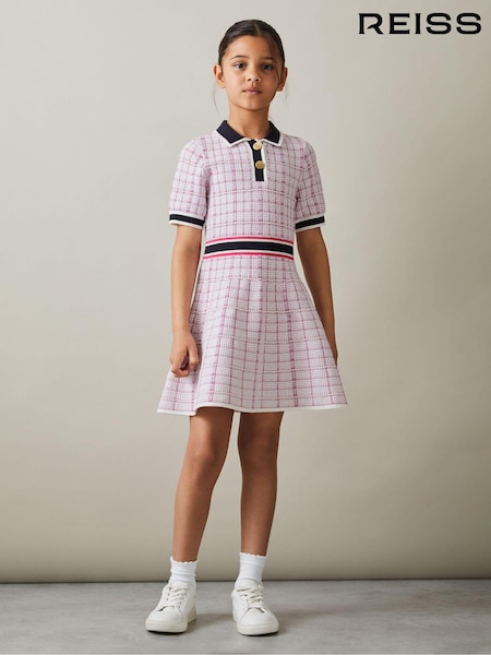 Reiss Pink Bella 4-9 yrs Knitted Metallic Polo-Neck Dress (E27173) | AED490