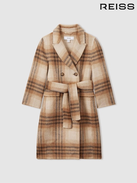 Reiss Brown Maeve 13-14 yrs Checked Wool Blend Blindseam Coat (E27175) | €225
