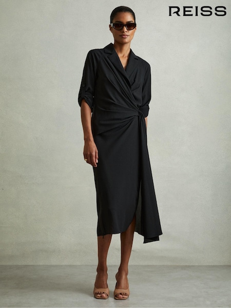 Reiss Whitney Wrap Front Twist Detail Midi Dress (E27180) | 1,881 LEI