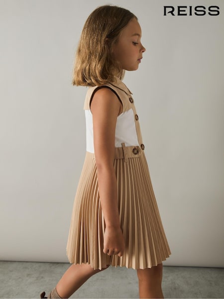 Reiss Camel Georgina 4-9 yrs Pleated Button-Front Dress (E27181) | 551 QAR