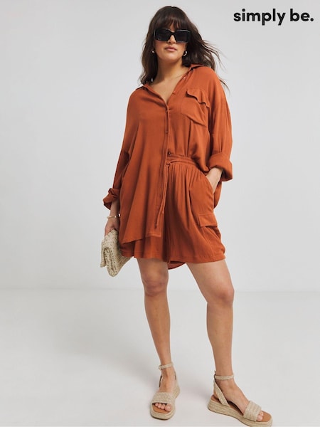 Portocaliu - Simply Be Oversized Crinkle camasa (E27186) | 166 LEI