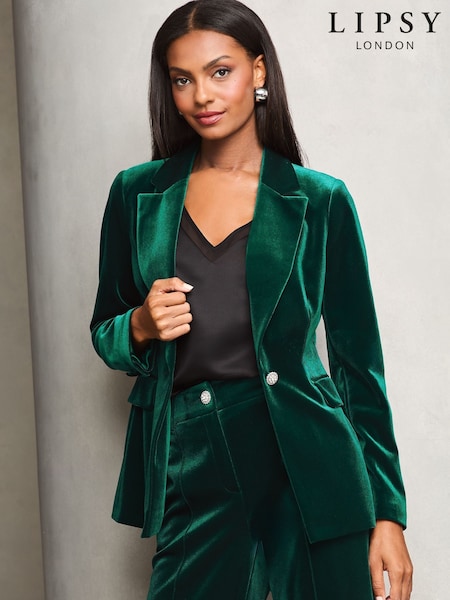 Lipsy Green Premium Cut Velvet Single Breasted Blazer (E27270) | €55