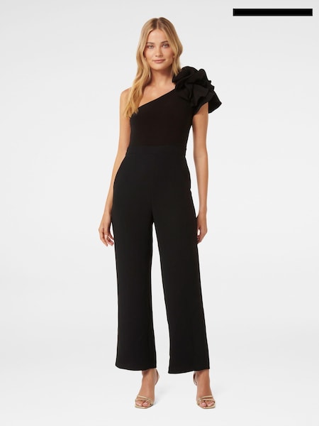 Forever New Black Celeste One Shoulder Ruffle Jumpsuit (E27277) | €73