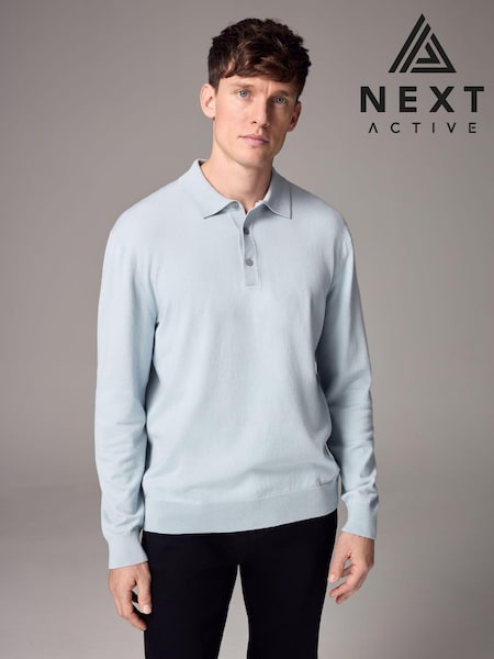 Blue Light Slim Fit Knitted Long Sleeve Polo Shirt (E27286) | 77 SAR