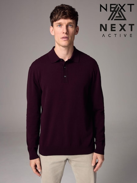 أحمر عنابي - Knitted Long Sleeve Polo Shirt (E27294) | ‏91 د.إ.‏