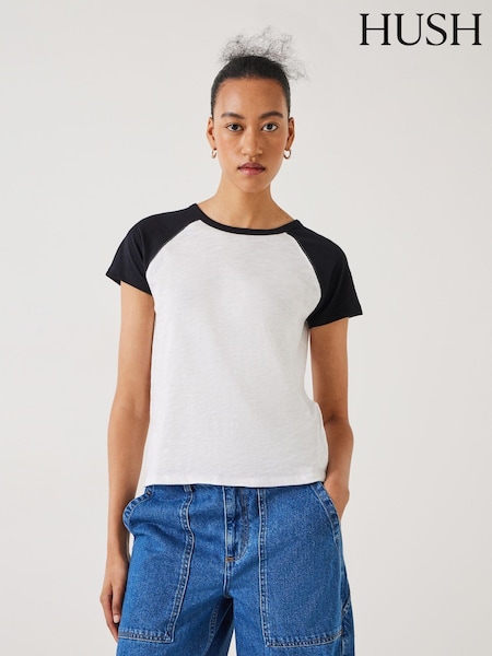 Hush White Slim Fit 100% Cotton Tammy Contrast Raglan White T-Shirt (E27405) | €18.50