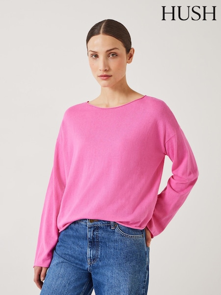 Pink - Hush Aarani Open Neck Linen Blend Crew Top (E27407) | 36 €