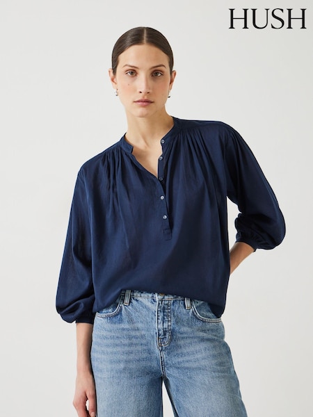 Hush Blue Lhea Gather Detail Oversized Blouse (E27408) | €41.50
