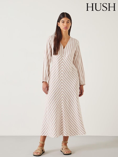 Hush White Aine Stripe Linen Blend Maxi Dress (E27437) | €72