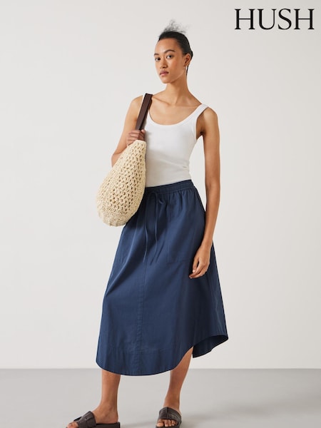 Hush Blue Kelly Curved 100% Cotton Midi Skirt (E27438) | €51