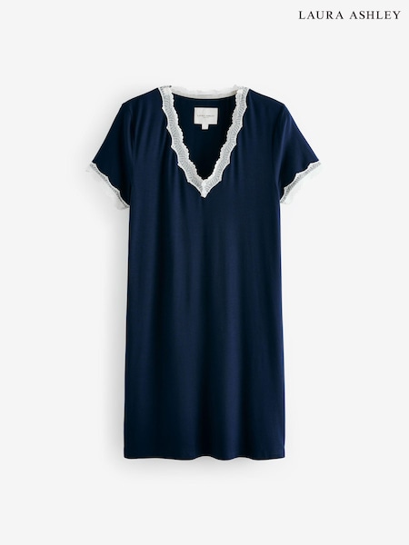 Laura Ashley Navy Modal Lace Trim Nightie (E27457) | AED175