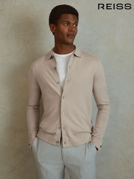 Выбеленный песочный - Reiss Forbes Merino Wool Button-Through Cardigan (E27468) | €180