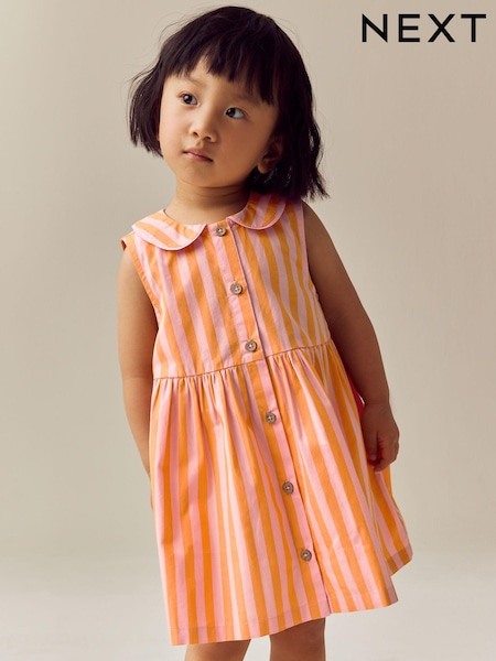 Pink/Yellow Stripe Sleeveless Collar Summer Dress (3mths-10yrs) (E27531) | $26 - $33