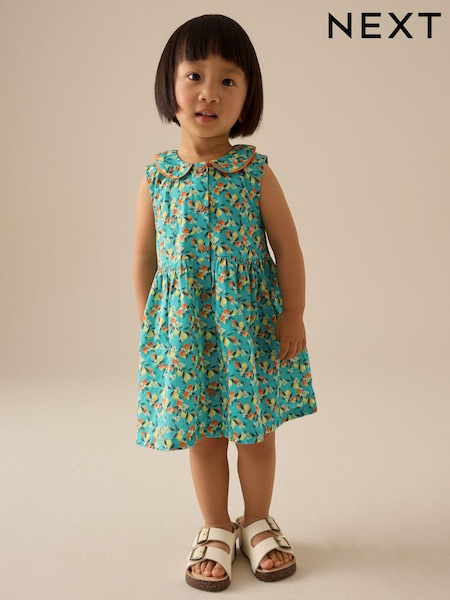 Teal Blue Printed Sleeveless Collar Summer Dress (3mths-10yrs) (E27534) | AED61 - AED76