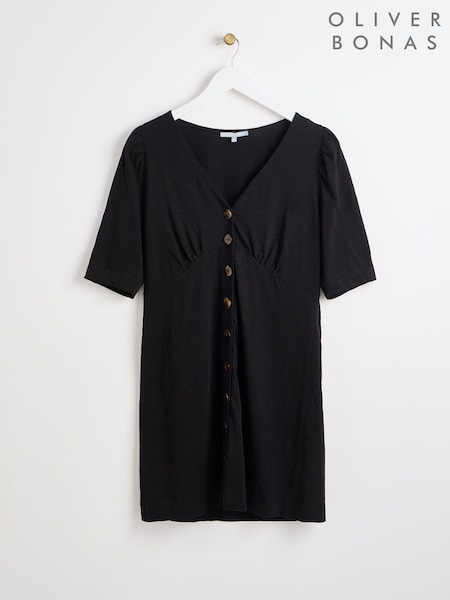 Oliver Bonas Button Up Jersey 100% Cotton Dress (E27573) | 229 LEI