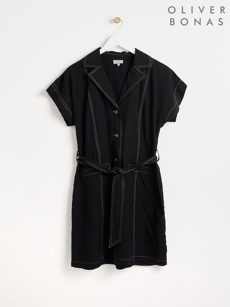Oliver Bonas Black Contrast Stitch Utility Mini Dress (E27577) | €49