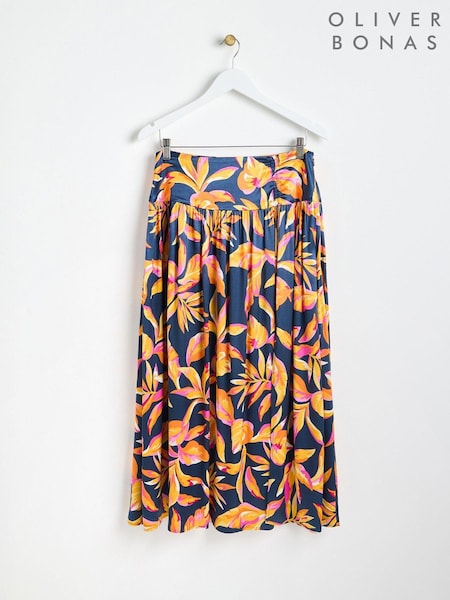 Oliver Bonas Tropical Floral Midi Skirt (E27617) | 271 LEI