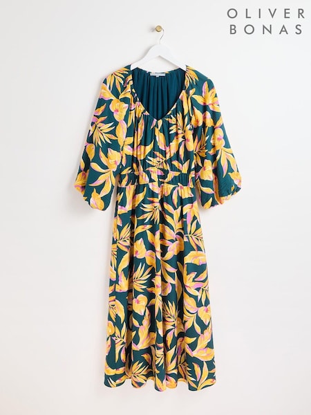 Oliver Bonas Tropical Floral Midi Dress (E27621) | 322 LEI