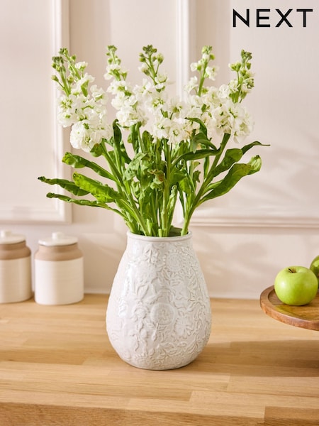 Cream Ceramic Vintage Embossed Vase (E27715) | CA$50