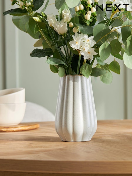 Mottled Cream Mini Scalloped Ceramic Vase (E27741) | $13
