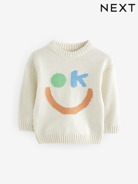 Ecru OK Smile Knitted Crew Neck Jumper (3mths-7yrs) (E27749) | kr234 - kr267