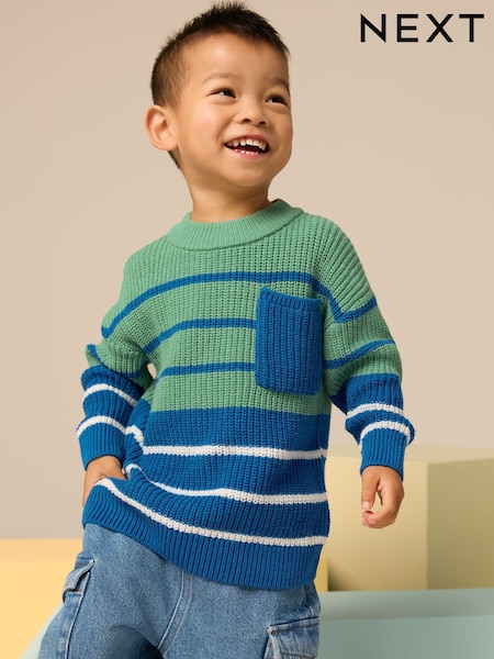 Blue/Green Stripe Crew Neck Knitted Jumper (3mths-7yrs) (E27751) | €14 - €16