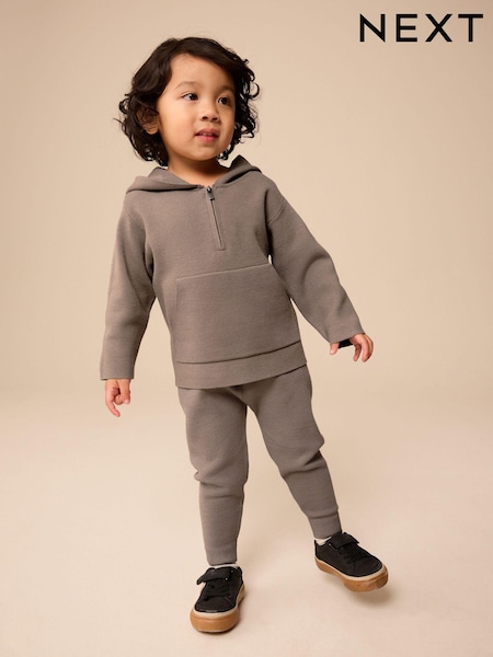 Neutral Knitted Zip Neck Utility Hoodie and Joggers Set (3mths-7yrs) (E27755) | R$ 275 - R$ 315