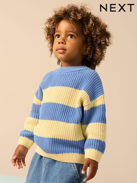 Yellow/Blue Stripe Knitted Crew Neck Jumper (3mths-7yrs) (E27756) | SGD 26 - SGD 30