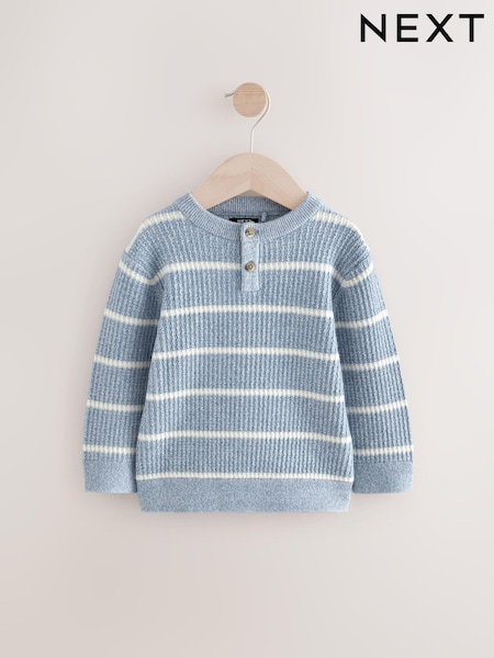 Blue Stripe Knitted Henley Jumper (3mths-7yrs) (E27759) | SGD 24 - SGD 28